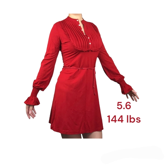 Ralph Lauren Other - Ralph Lauren Red Dress Ruffles Button Upper Belted Body Sleeve Size GIRL XL